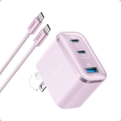 Anker Nano Charger, Ultra-Fast 70W Output 3-Port USB C Charger Block, Fast Charging, Compact and Stylish, for iPhone 17/16 Series, MacBook, iPad, Pixel, Galaxy, and More(Black, Cable Included)