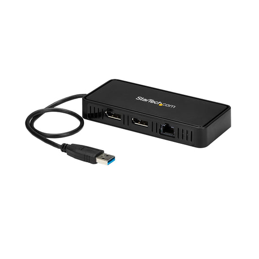 StarTech USB 3.0 Mini Dock, Dual DisplayPort 4K 60Hz Monitor Docking Station with Gigabit Ethernet Port, Portable DisplayLink USB-A Laptop Adapter, 1ft (30cm) cable - TAA