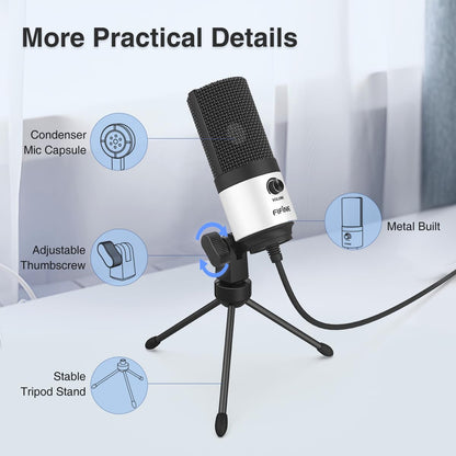 FIFINE USB Microphone, Metal Condenser Recording Microphone for MAC OS, Windows, Cardioid Laptop Mic for Recording Vocals, Voice Overs, Streaming, Meeting and YouTube Videos-K669B