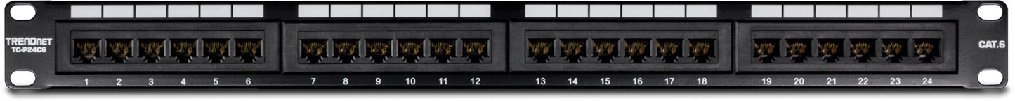 TRENDnet 24-Port Cat6 Unshielded Patch Panel, Wallmount or Rackmount, Compatible with Cat3,4,5,5e,6 Cabling, for Ethernet, Fast Ethernet, Gigabit Applications, Black, TC-P24C6 (Pack of 1)