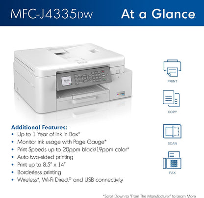 Brother INKvestment 4355 Wireless Color Inkjet All-in-One Printer with 1.8” Color Display and Manual Feed Slot | Includes Refresh Subscription Trial(1) (MFC-J4355DW)