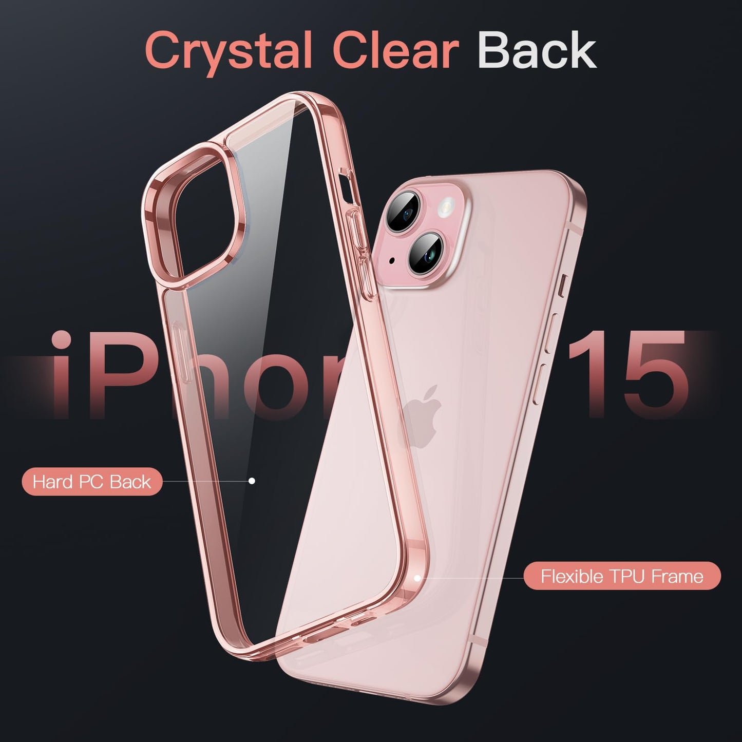 JETech Case for iPhone 15 6.1-Inch, Non-Yellowing Shockproof Phone Bumper Cover, Anti-Scratch Clear Back (Clear)