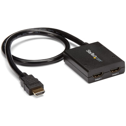 StarTech.com 4K HDMI Splitter 1 In 2 Out - 4K 30Hz HDMI 1.4 2 Port Video Splitter Box -with high speed HDMI cable, USB power cable - Black (ST122HD4KU)
