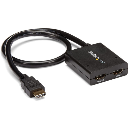 StarTech.com 4K HDMI Splitter 1 In 2 Out - 4K 30Hz HDMI 1.4 2 Port Video Splitter Box -with high speed HDMI cable, USB power cable - Black (ST122HD4KU)