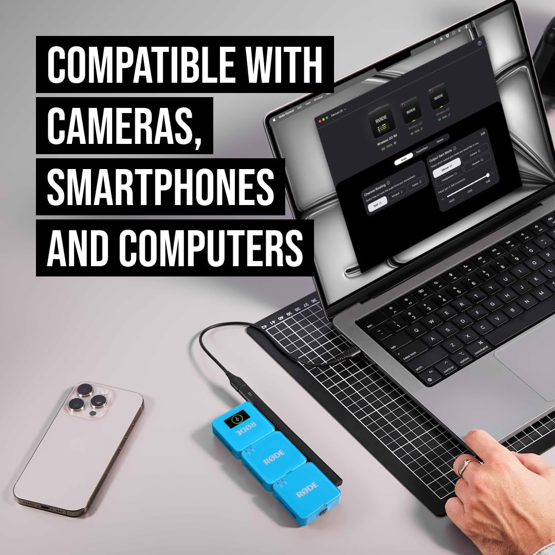 RØDE Wireless GO II Ultra-compact Dual-channel Wireless Microphone System with Built-in Microphones, On-board Recording and 200m Range for Filmmaking, Interviews and Content Creation