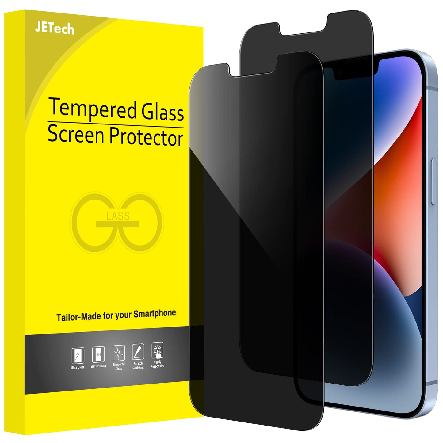 JETech Privacy Screen Protector for iPhone 14 Plus 6.7-Inch, Anti Spy Tempered Glass Film, 2-Pack