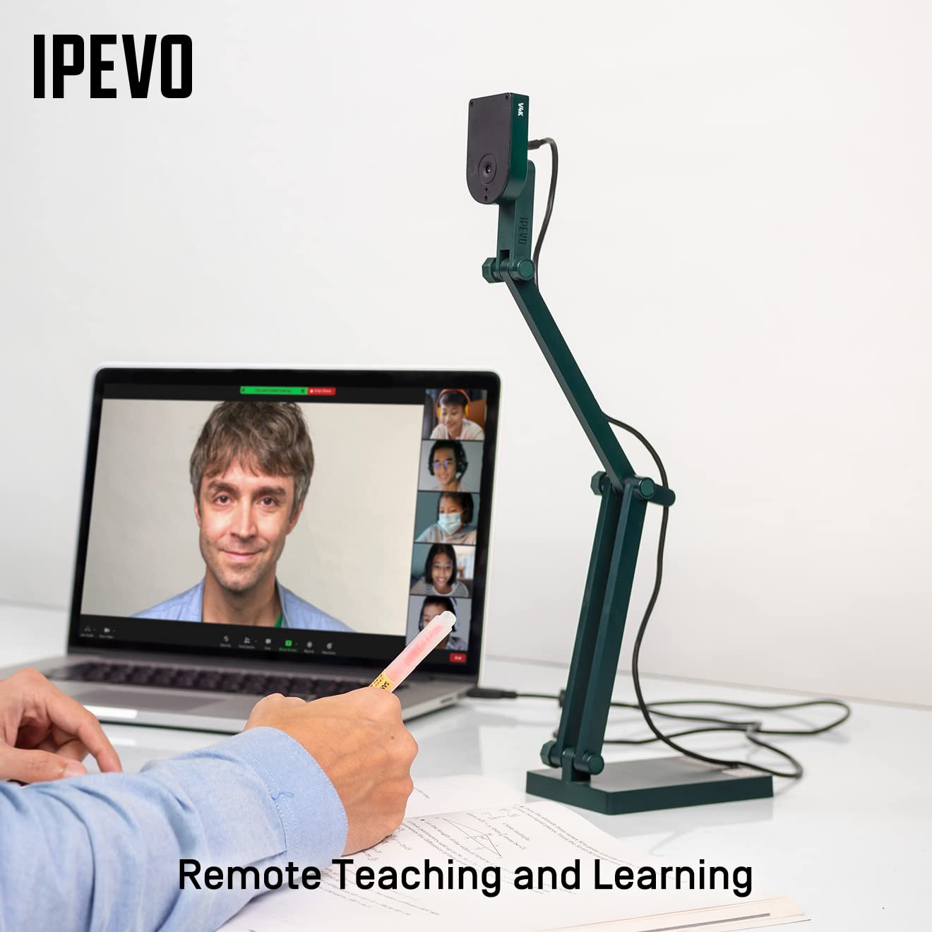 IPEVO V4K Ultra High Definition 8MP USB Document Camera — Mac OS, Windows, Chromebook Compatible for Live Demo, Web Conferencing, Distance Learning, Remote Teaching, Green