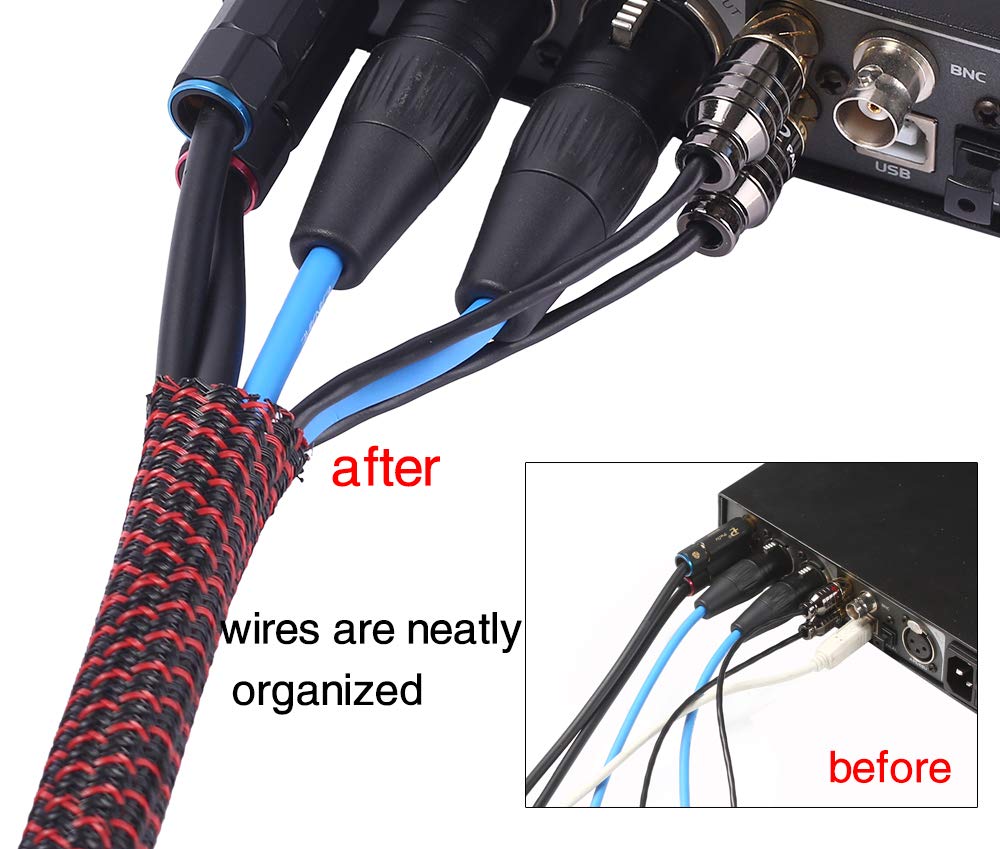 Alex Tech 10ft - 1/2 inch Cord Protector Wire Loom Tubing Cable Sleeve Split Sleeving For USB Cable Power Cord Audio Video Cable – Protect Cat From Chewing - Black