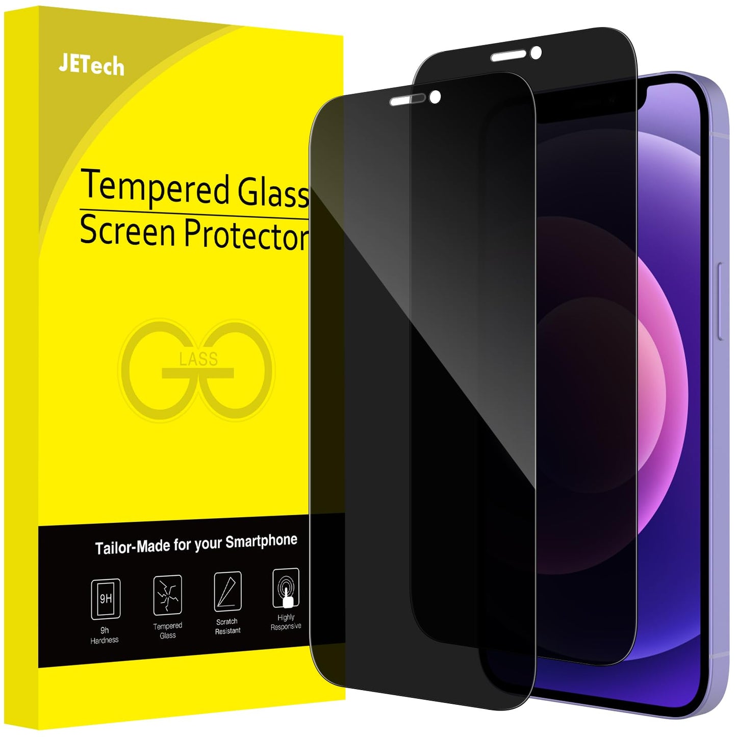 JETech Privacy Full Coverage Screen Protector for iPhone 14 Pro Max 6.7-Inch, Anti-Spy Tempered Glass Film, Edge to Edge Protection Case-Friendly, 2-Pack