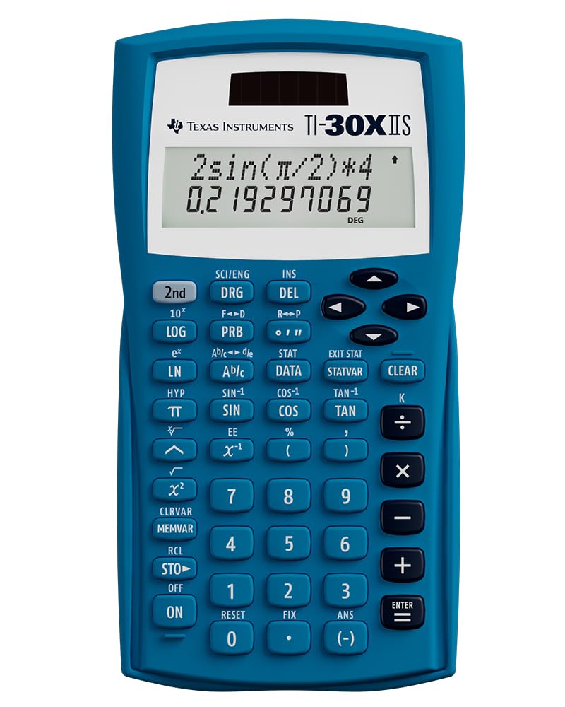 Texas Instruments TI-30XIIS Scientific Calculator, Black with Blue Accents (30XIIS/TBL/1L1/BK)