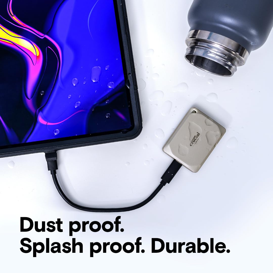 Crucial X9 Pro 1TB Portable SSD, Up to 1050MB/s Read & Write, 3.2 USB-C, External Solid State Drive, Durable Storage for PC & Mac, for Content Creators & Videogaphers, Silver - ‎CT1000X9PROSSD902