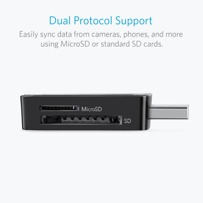 Anker USB 3.0 Micro SD Card Reader, 5Gbps 2-in-1 SD Card Reader to USB Adapter for SDXC, SDHC, MMC, RS-MMC, Micro SDXC, Micro SD, Micro SDHC, UHS-I Cards - USB A CardReader