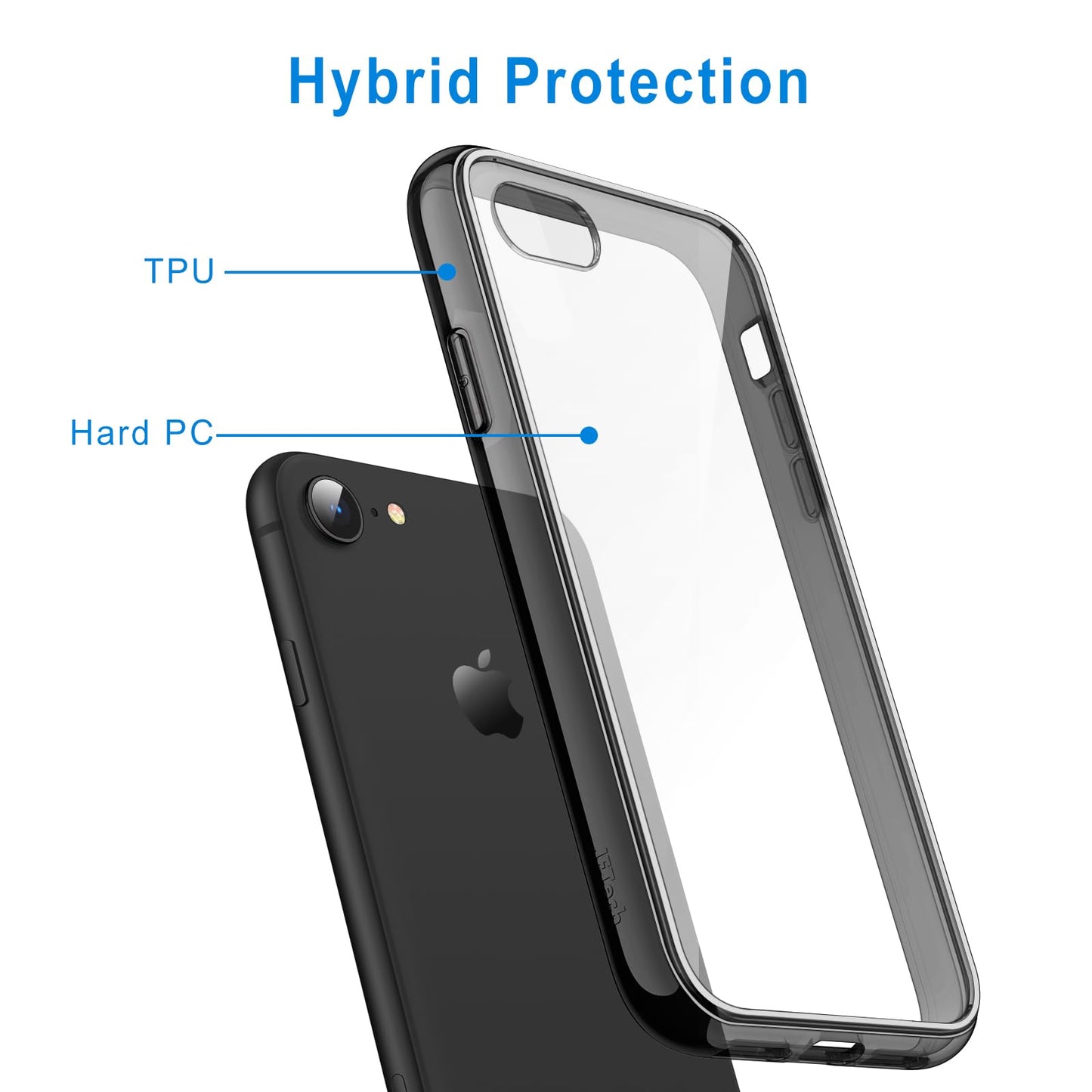 JETech Case for iPhone SE 3/2 (2022/2020 Edition), iPhone 8 and iPhone 7, 4.7-Inch, Non-Yellowing Shockproof Phone Bumper Cover, Anti-Scratch Clear Back (Clear)