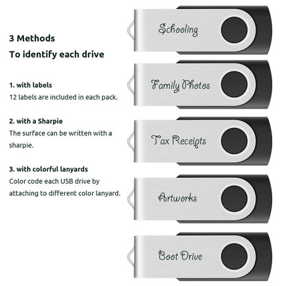 Enfain 16GB USB 2.0 Flash Drive 10 Pack | Swivel Thumb Drives with 31 Labels | Gift-Ready Packaging for Corporate Events, Office & Team Distributions (Black)