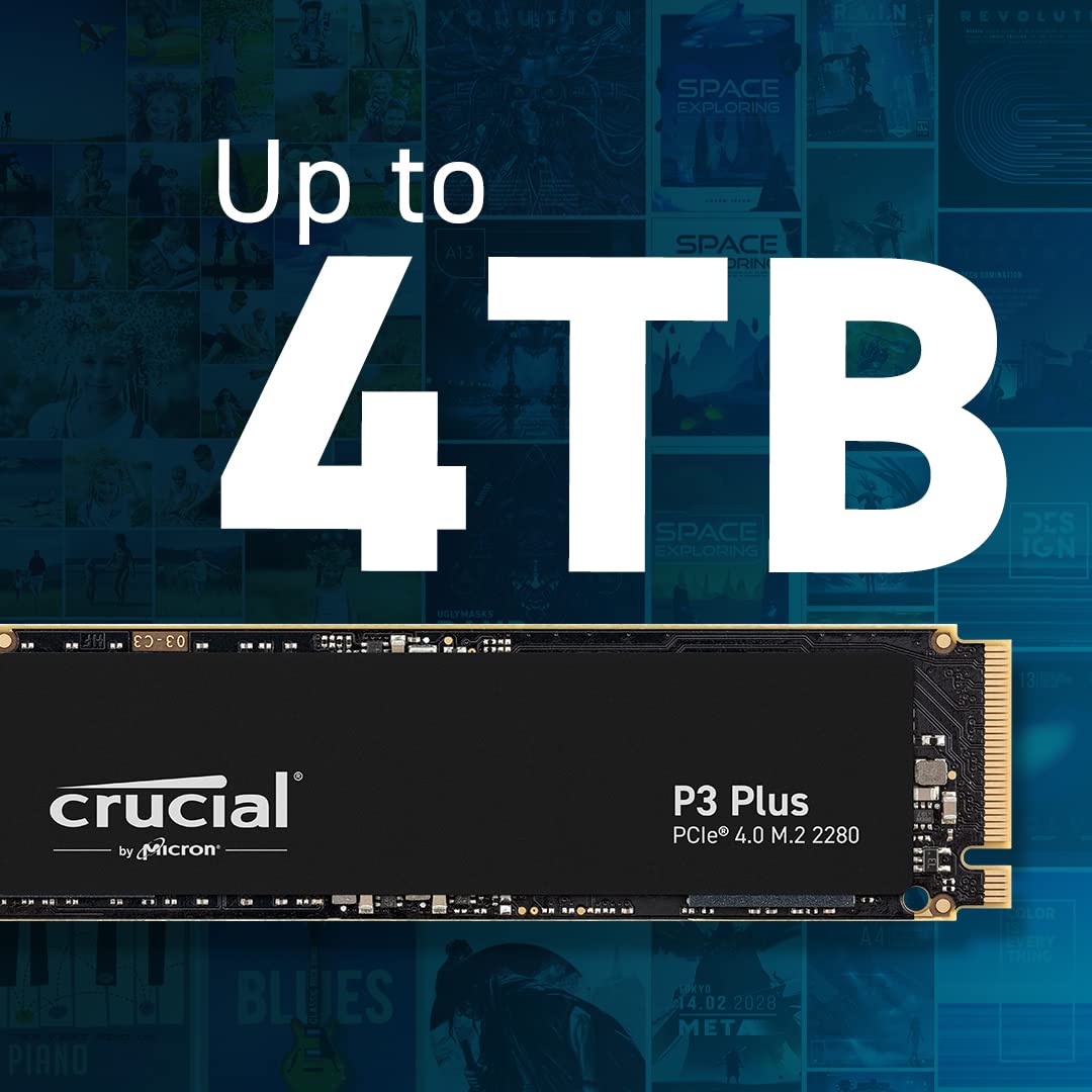 Crucial P3 Plus PCIe Gen4 NVMe 1TB SSD, Up to 5,000MB/s Read, Laptop & Desktop (PC) Compatible, Solid State Drive – CT1000P3SSD8