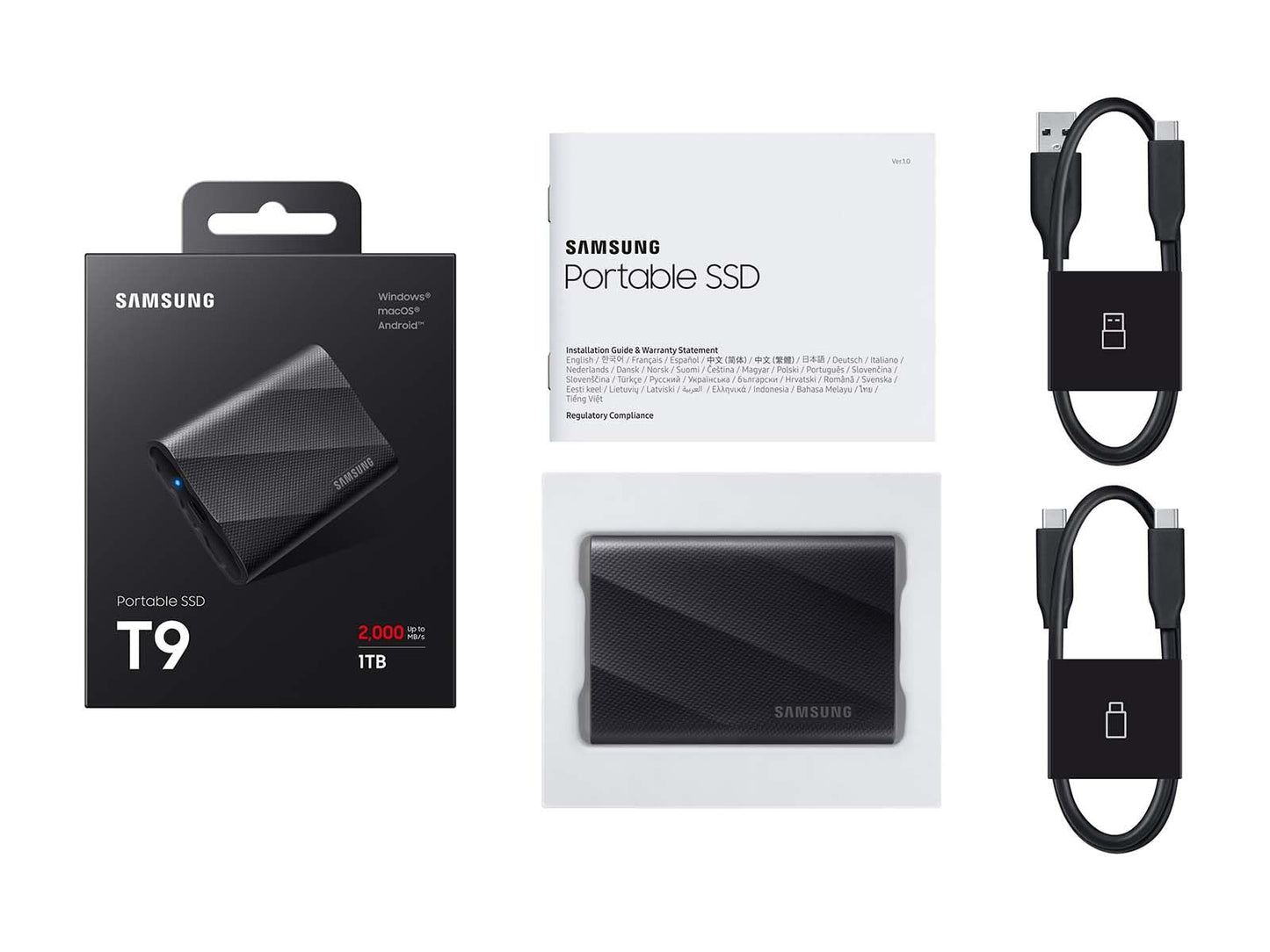 Samsung T9 Portable SSD 2TB, USB 3.2 Gen 2x2 External Solid State Drive, Seq. Read Speeds Up to 2,000MB/s for Gaming, Students and Professionals, MU-PG2T0B/AM, Black