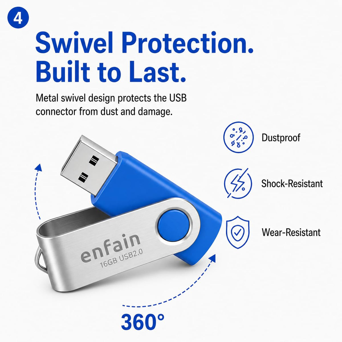 Enfain 16GB USB 2.0 Flash Drive 10 Pack | Swivel Thumb Drives with 31 Labels | Gift-Ready Packaging for Corporate Events, Office & Team Distributions (Black)