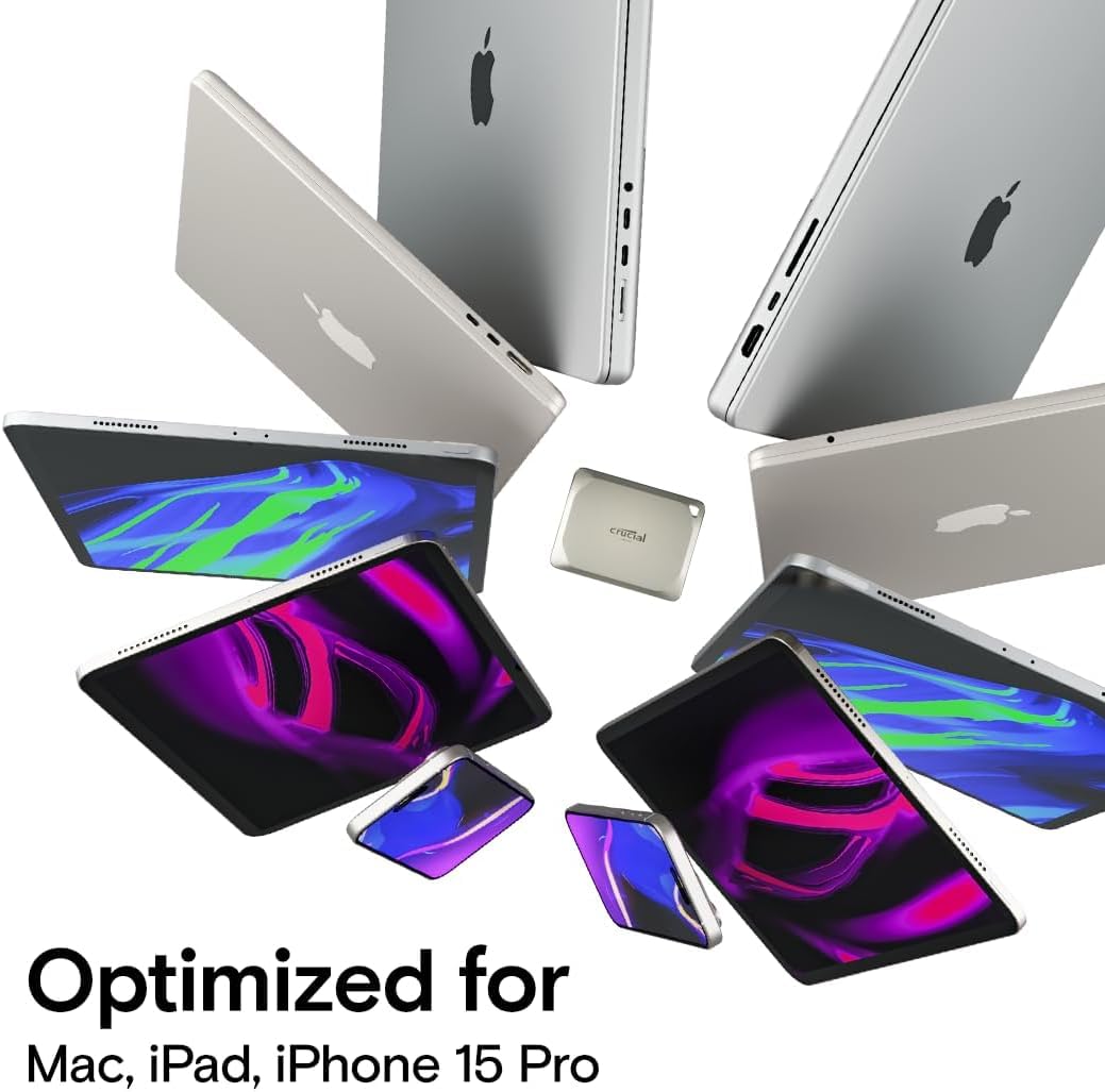Crucial X9 Pro 1TB Portable SSD, Up to 1050MB/s Read & Write, 3.2 USB-C, External Solid State Drive, Durable Storage for PC & Mac, for Content Creators & Videogaphers, Silver - ‎CT1000X9PROSSD902