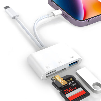 SD Card Reader for iPhone iPad, USB C & Lightning Dual Interface Memory Card Reader, Digital Camera Adapter to iPhone/MacBook/USBC Laptop for SD/TF/Sim Card, Plug & Play, Camera Accessories