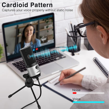 FIFINE USB Microphone, Metal Condenser Recording Microphone for MAC OS, Windows, Cardioid Laptop Mic for Recording Vocals, Voice Overs, Streaming, Meeting and YouTube Videos-K669B