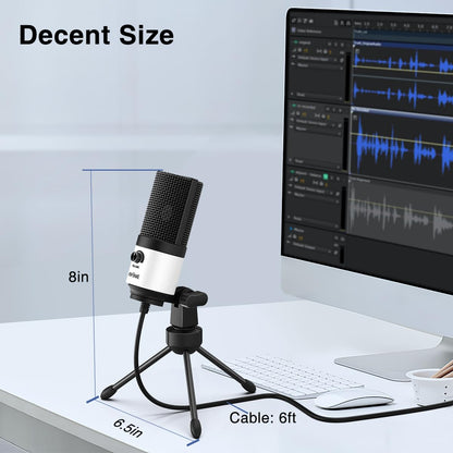 FIFINE USB Microphone, Metal Condenser Recording Microphone for MAC OS, Windows, Cardioid Laptop Mic for Recording Vocals, Voice Overs, Streaming, Meeting and YouTube Videos-K669B