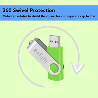 Enfain 16GB USB 2.0 Flash Drive 10 Pack | Swivel Thumb Drives with 31 Labels | Gift-Ready Packaging for Corporate Events, Office & Team Distributions (Black)