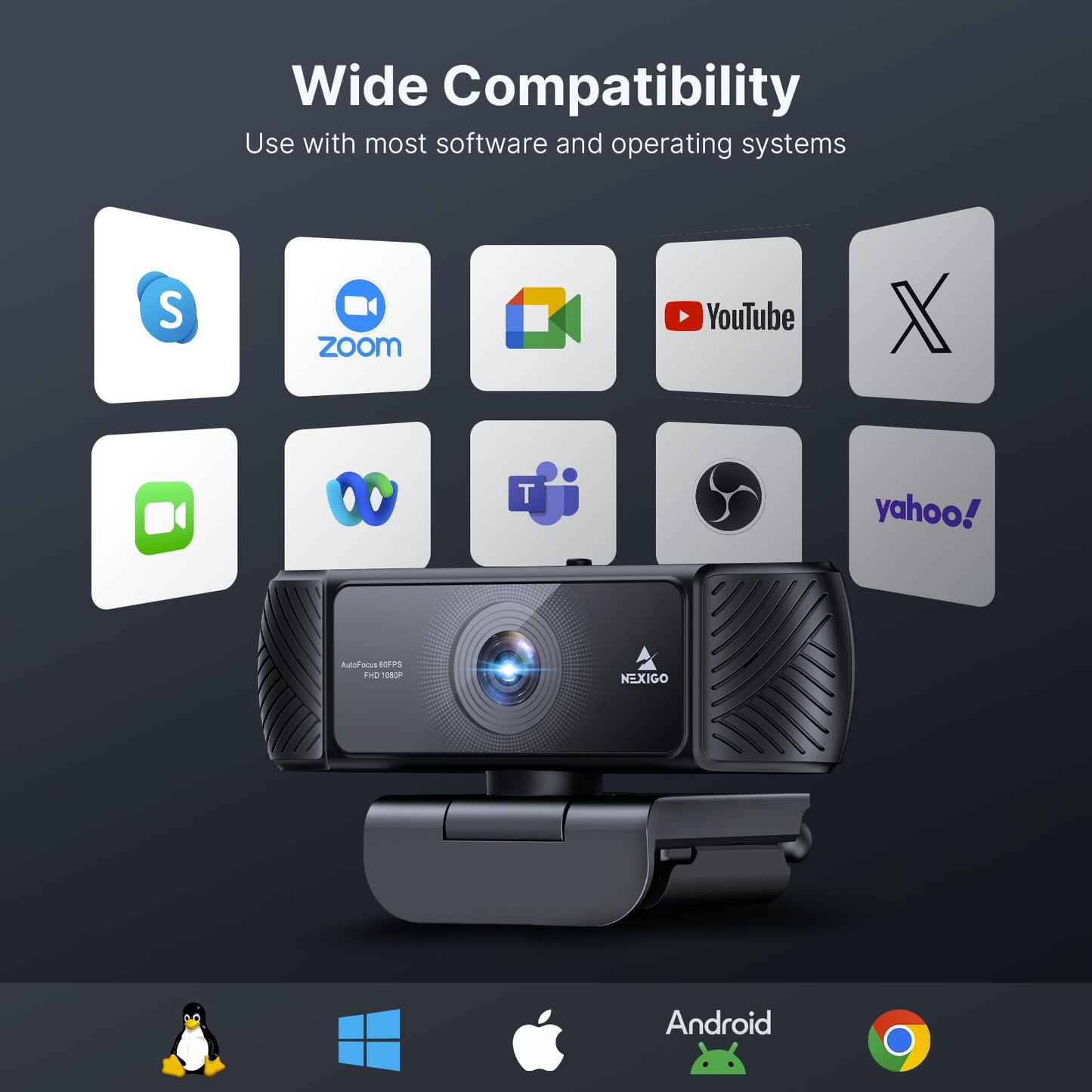 NexiGo N60 1080P Webcam with Microphone, Software Control & Privacy Cover, USB HD Computer Web Camera, Plug and Play, for Zoom/Skype/Teams, Conferencing and Video Calling