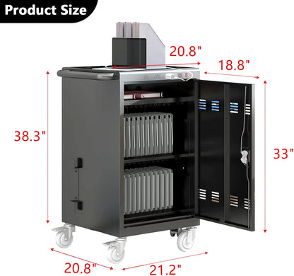 30 Devices Mobile Charging Cart Cabinet, Storage Cart for Chromebook, Tablet, Laptop, Computer Charging Station for Classroom, Up to 16-in Screen Size, Safe Locking (Black)