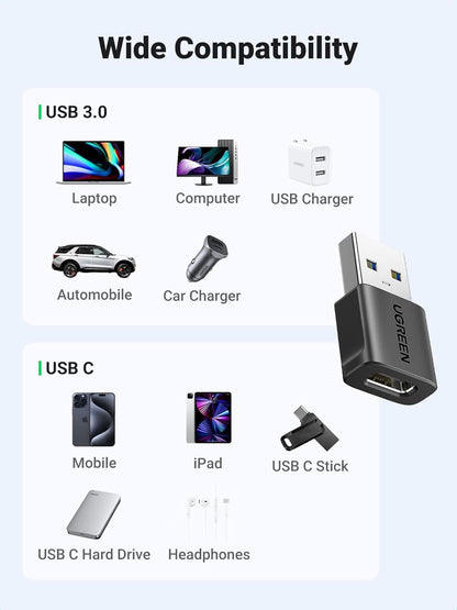 UGREEN USB to USB C Adapter 3Pack, USB C Female to USB Male Adapter 10Gbps Type C Converter for iPhone 17 16 15 14 13 Plus Pro Max,iPad Air Mini 6 7,Samsung Galaxy S23 S24,iPad Air,Black