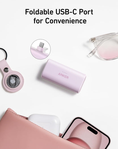 Anker iPhone 17 Portable Charger, Nano Power Bank with Built-in USB C Connector, 5,000mAh Portable Charger 22.5W, for iPhone 17/16/15 Series, Samsung S22/23 Series, iPad Pro/Air, AirPods, and More