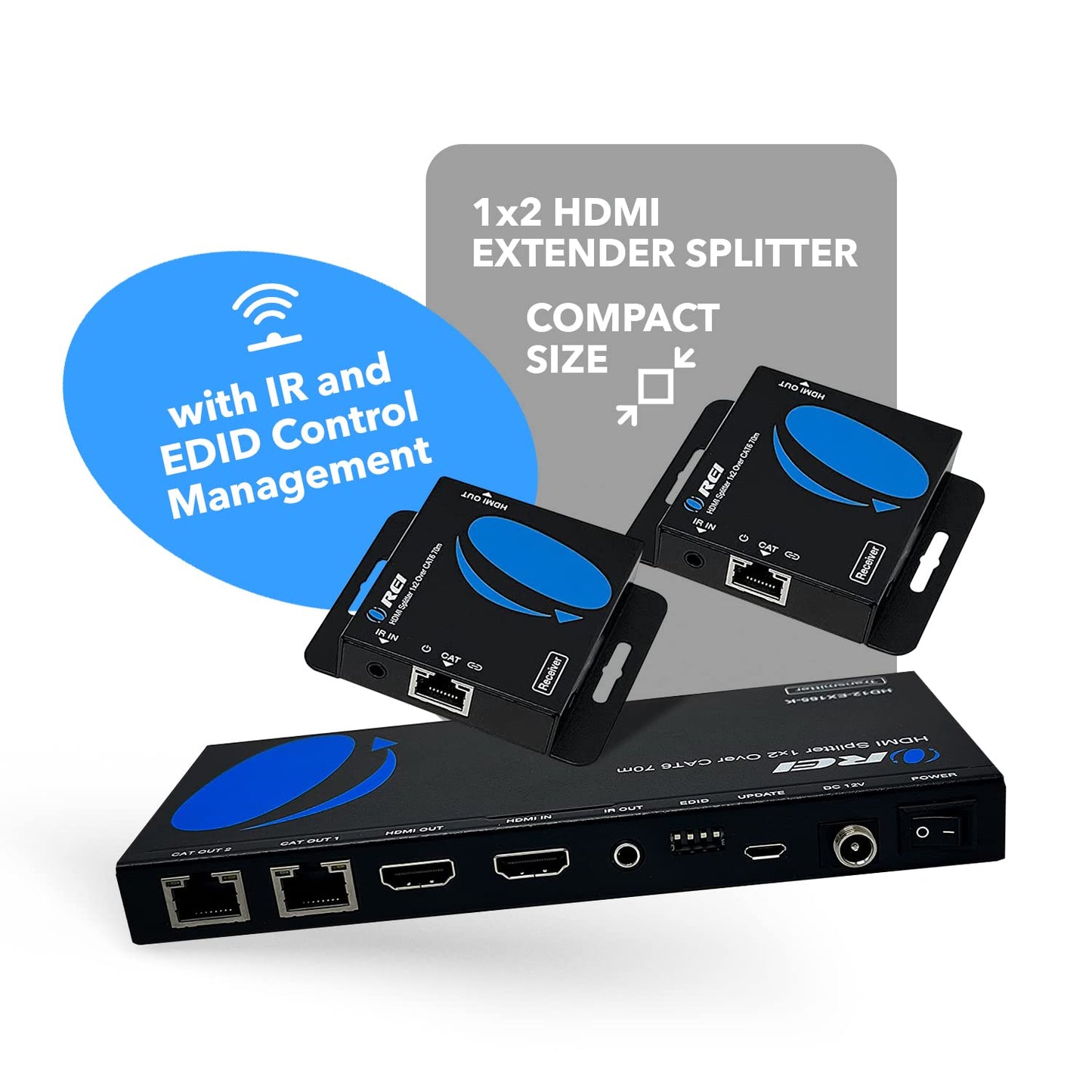 OREI 4K HDMI Extender over ethernet CAT5/CAT6/CAT7 Up To 165 Feet At 1080@60hz - HDMI 1.4 & HDCP 1.4 Compliant with One Way IR Pass Through, HDMI Loop Output & Power Over Cable
