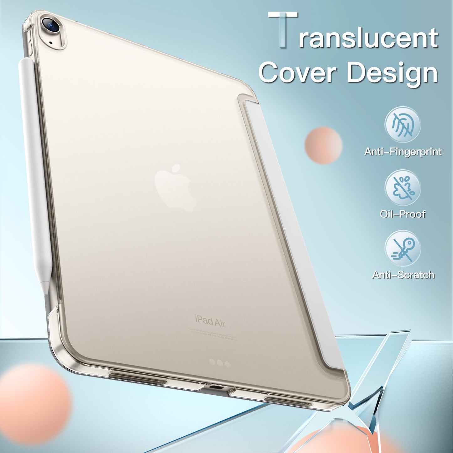 JETech Case ONLY for iPad Air 11-Inch M4/M3/M2 (2026/2025/2024), iPad Air 5/4 (2022/2020 5th/4th Generation 10.9-Inch), Slim Stand Hard Back Shell Cover with Auto Wake/Sleep (Starlight)