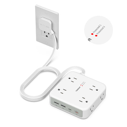 TESSAN Dual Surge Protector Power Strip, 5 Ft Extension Cord Flat Wall Plug with 4 USB (2 USB C) 8 Outlets, 2100J Surge Protection, 20W Multiple Charging Station for Home, Office, College, Dorm, Grey