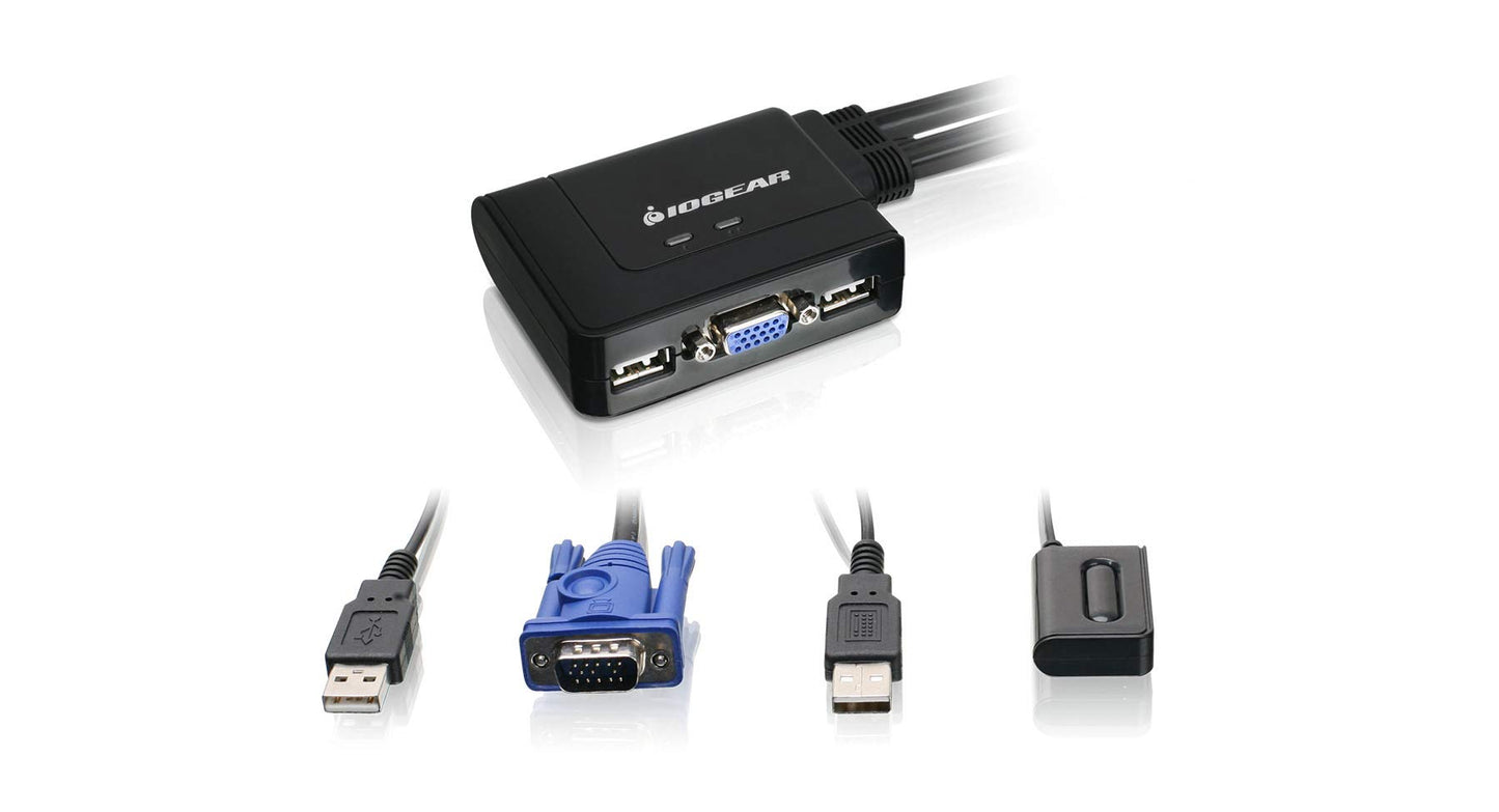IOGEAR 2-Port USB HDMI Cabled KVM Switch - 1920 x 1200 60Hz - Hotkey or Remote Button Switch - 2.1 Stereo - USB 2.0 Mouse Port Can Be Used As USB Hub and USB Peripheral Sharing - Mac / Win - GCS62HU