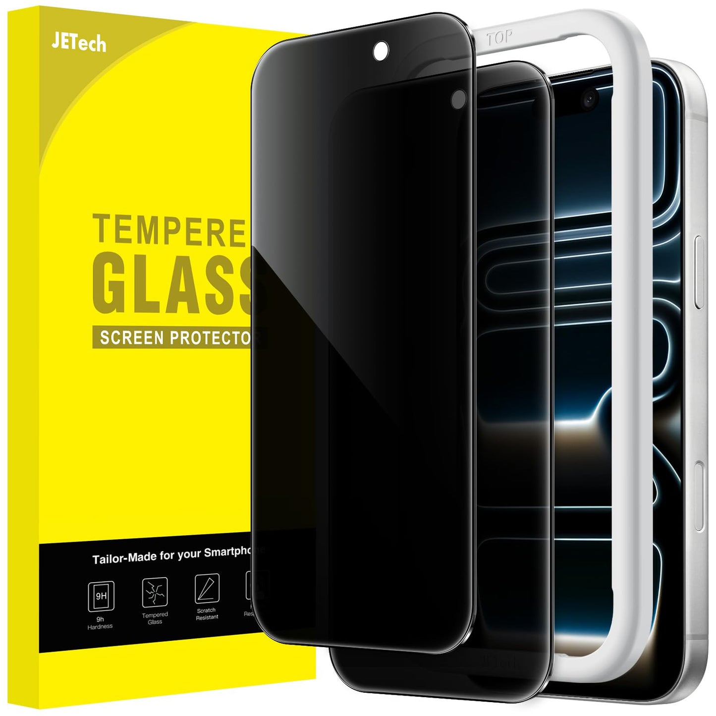 JETech Privacy Screen Protector for iPhone 15 6.1-Inch, Anti-Spy Tempered Glass Film with Easy Installation Tool, 2-Pack