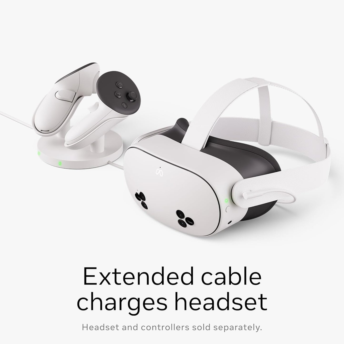 Meta Quest Compact Charging Dock — Works with Meta Quest 3/3S — Extended Headset Charging Cable — Wireless Charging for Touch Plus Controllers