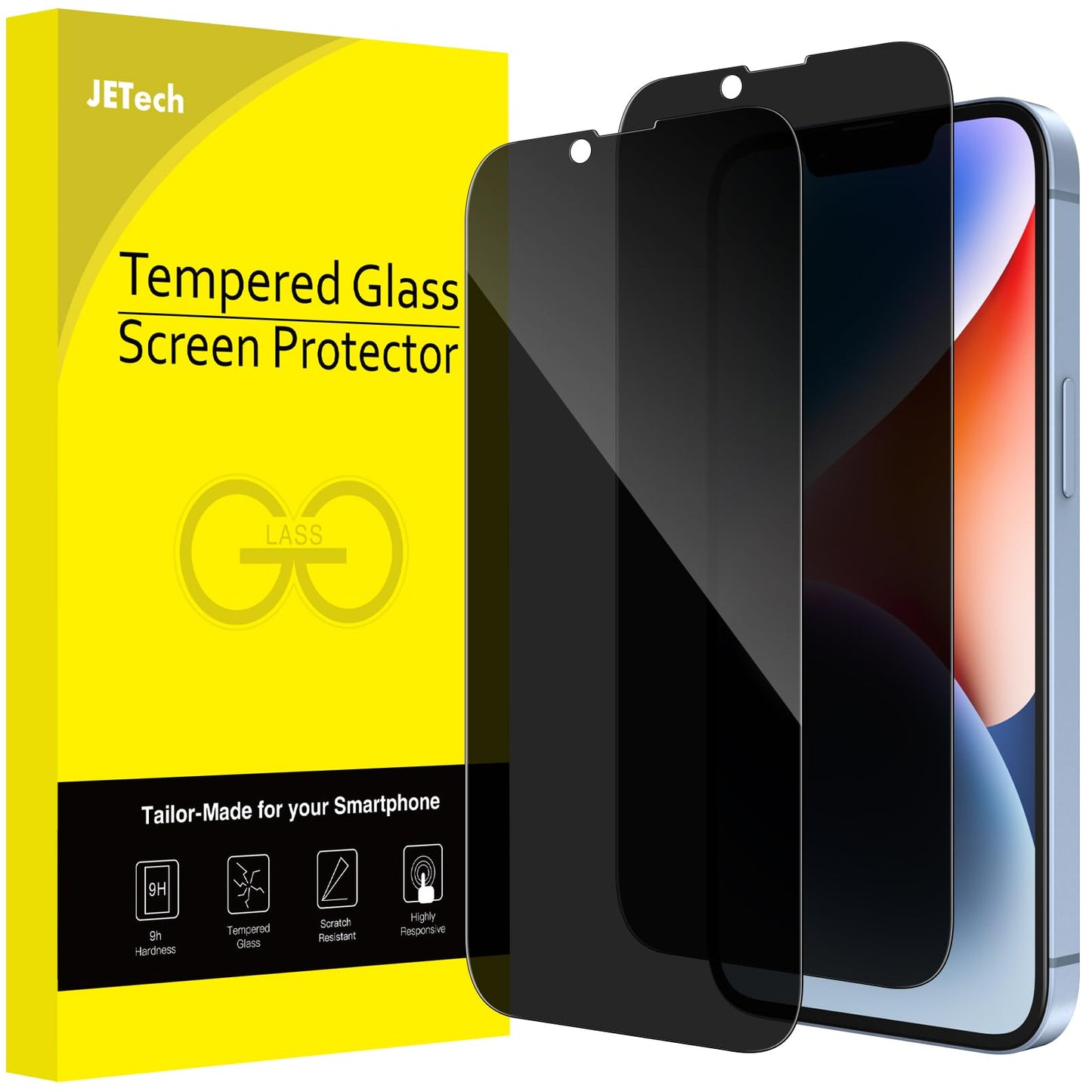 JETech Privacy Full Coverage Screen Protector for iPhone 14 Pro Max 6.7-Inch, Anti-Spy Tempered Glass Film, Edge to Edge Protection Case-Friendly, 2-Pack