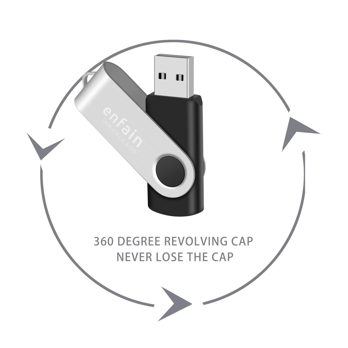 Enfain 16GB USB 2.0 Flash Drive 10 Pack | Swivel Thumb Drives with 31 Labels | Gift-Ready Packaging for Corporate Events, Office & Team Distributions (Black)