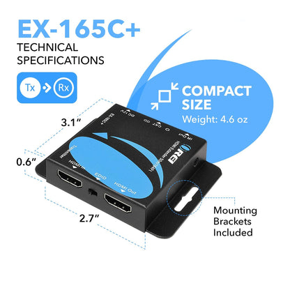 OREI 4K HDMI Extender over ethernet CAT5/CAT6/CAT7 Up To 165 Feet At 1080@60hz - HDMI 1.4 & HDCP 1.4 Compliant with One Way IR Pass Through, HDMI Loop Output & Power Over Cable