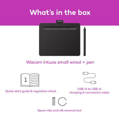 Wacom Intuos Small Graphics Drawing Tablet, Includes Training & Software; 4 Customizable ExpressKeys Compatible with Chromebook Mac Android & Windows, Black