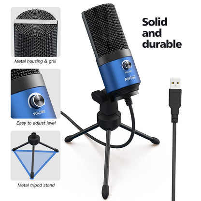 FIFINE USB Microphone, Metal Condenser Recording Microphone for MAC OS, Windows, Cardioid Laptop Mic for Recording Vocals, Voice Overs, Streaming, Meeting and YouTube Videos-K669B