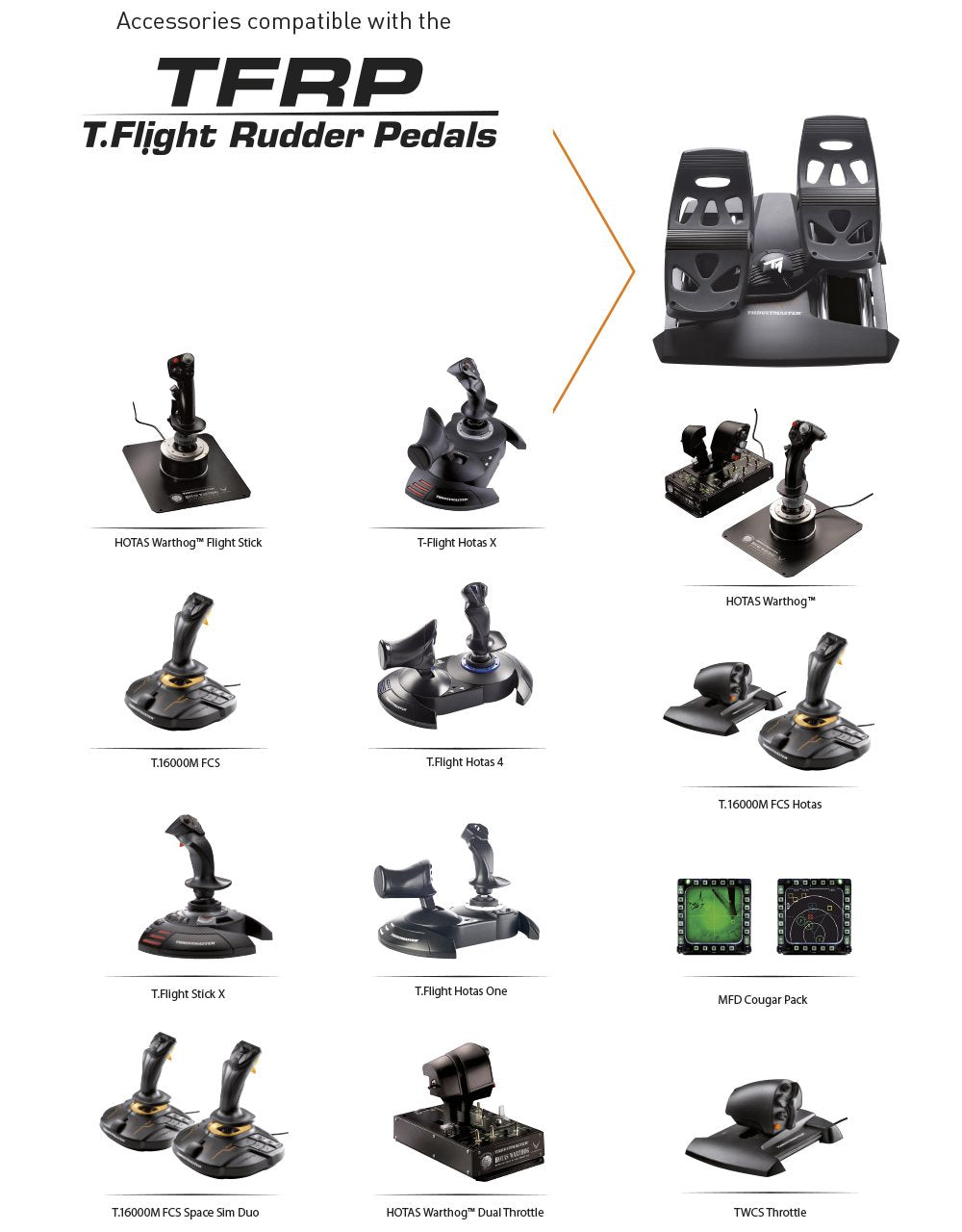 Thrustmaster TFRP Flight Rudder Pedals – Realistic Flight Simulator Controls with Sliding Rail System for Smooth Precision - Compatible with PS5, Xbox Series X|S & PC