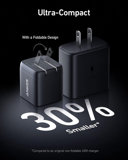 Anker 45W USB C Charger Block, Foldable PPS Fast Charger for iPhone 17/16 and More Series, Supports Super Fast Charging 2.0 for Galaxy S24 Ultra