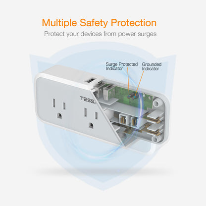 Multi Plug Outlet Extender, TESSAN Surge Protector Wall Plug Splitter with 5 Electrical Outlet Expander, Multiple Plug Adapter for Travel Home Office