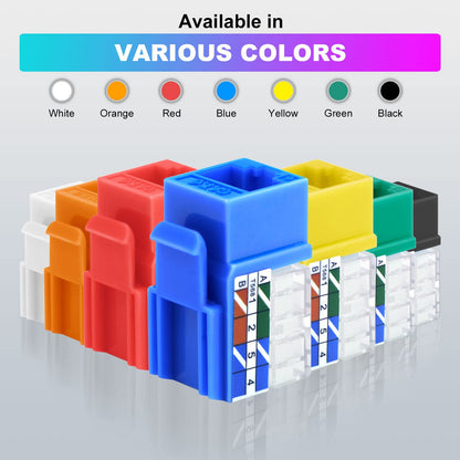 VCE UL Listed 10Gbps Cat6 Keystone Jack Insert 25-Pack, 90 Degree Punch Down RJ45 Keystone Jack Adapter Slim Profile Blue