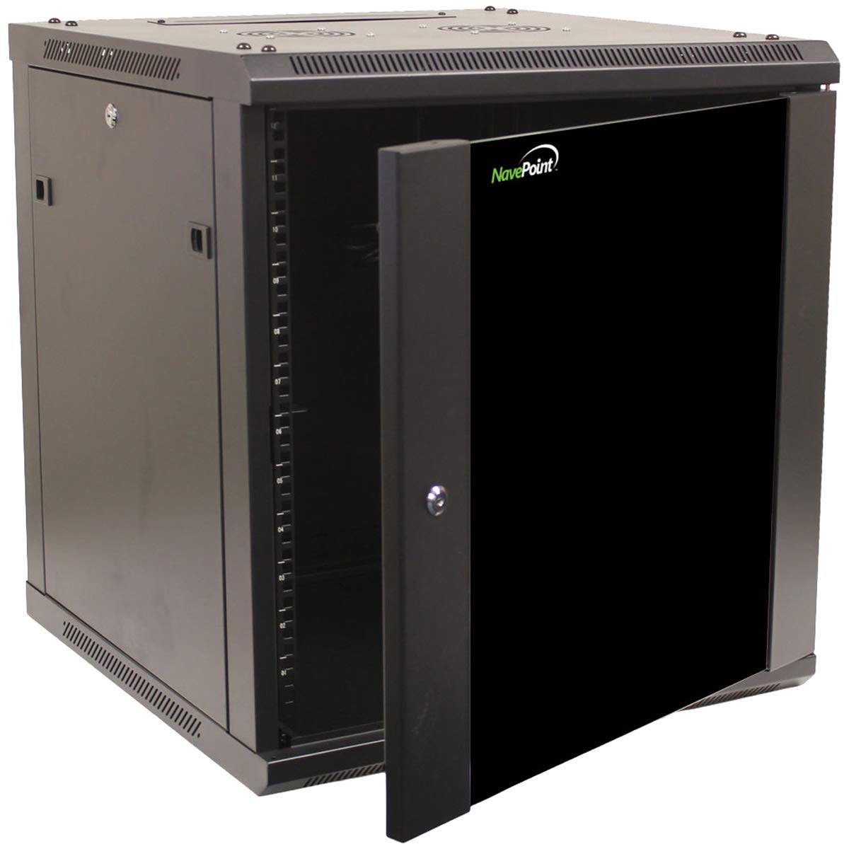 NavePoint 15U Server Cabinet Wall Mount Rack Enclosure with Caster Wheels, Includes 2 Fans, Locking Glass Door, Removable Side Panels – 15U Network Cabinet 17.7” Deep, 19”Server Rack for IT Equipment