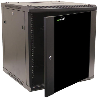 NavePoint 15U Server Cabinet Wall Mount Rack Enclosure with Caster Wheels, Includes 2 Fans, Locking Glass Door, Removable Side Panels – 15U Network Cabinet 17.7” Deep, 19”Server Rack for IT Equipment