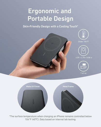 Anker MagGo Power Bank, Ultra-Slim 10,000mAh Magnetic Battery Pack, Qi2 Certified 15W Ultra-Fast MagSafe Compatible Portable Charger, Ergonomic Design, for iPhone17/16/15/14 Series, and More