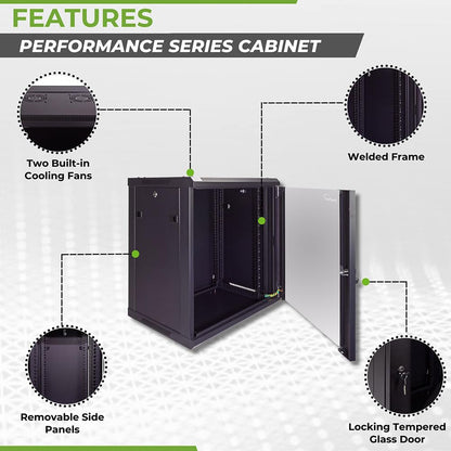 NavePoint 15U Server Cabinet Wall Mount Rack Enclosure with Caster Wheels, Includes 2 Fans, Locking Glass Door, Removable Side Panels – 15U Network Cabinet 17.7” Deep, 19”Server Rack for IT Equipment