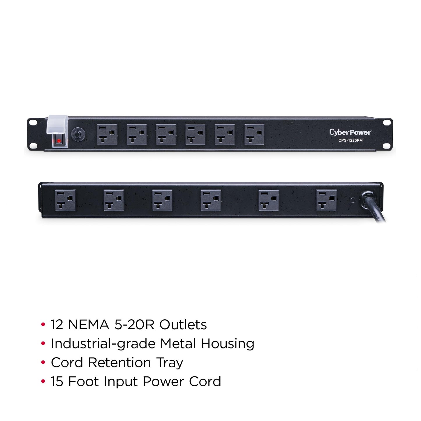 CyberPower CPS1215RMS Surge Protector, 120V/15A, 12 Outlets, 15 ft Power Cord, 1U Rackmount